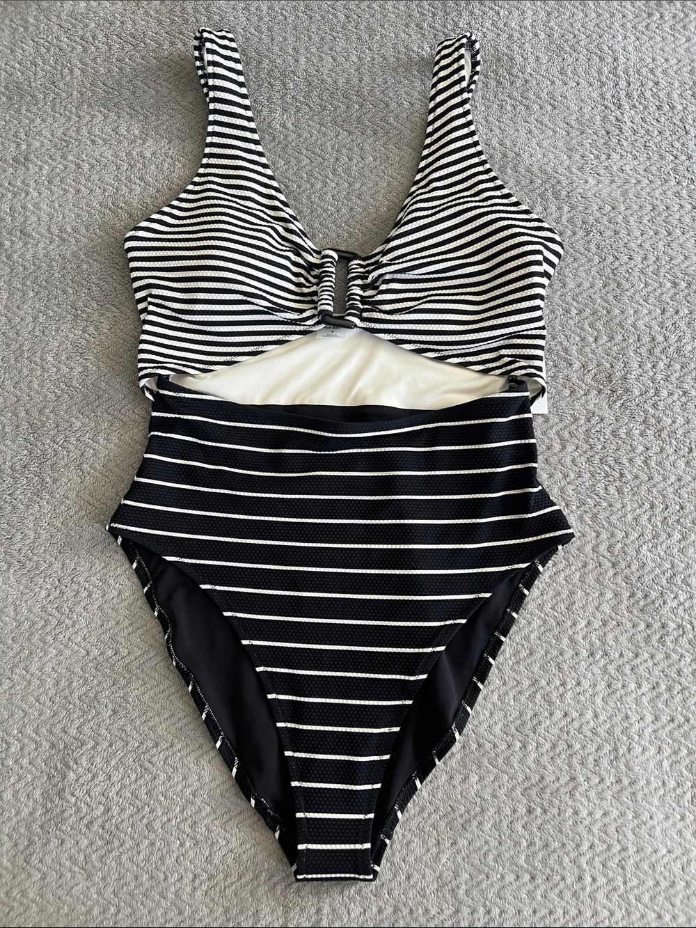 NWT Old Navy One Piece V-Neck Black & White Striped Textured Swim Suit Size S